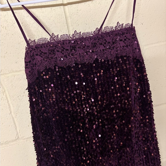 NWT Free People Sequined & Lace Spaghetti Strap Dress in Deep Plum - Picture 2 of 7